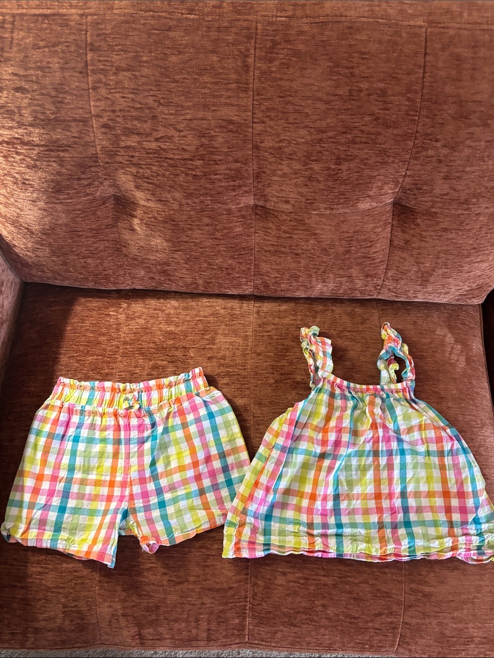 Girls' Multicolor Plaid Tank & Short Pajama Set